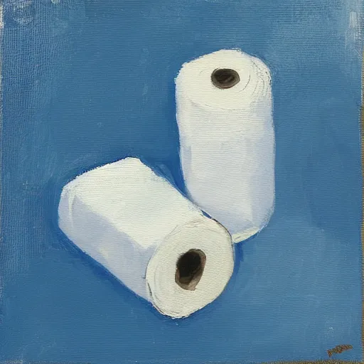 Image similar to a painting of a roll of toilet paper against a dark blue background, impressionist painting