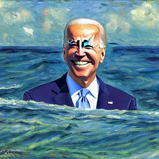 Prompt: joe biden sharkman, impressionism