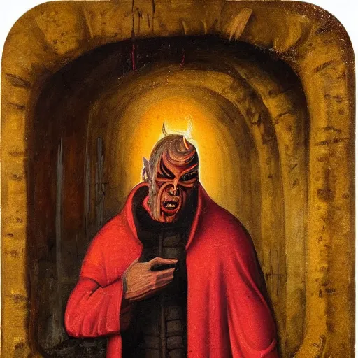 Image similar to nathan fielder walking around hell!!!!!!! dante's inferno!!! medieval painting, oil painting