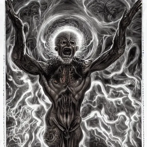 Prompt: the transcendent being embodying wrath, photorealistic, detailed photography, divinity, awful, cosmic horror, religious art