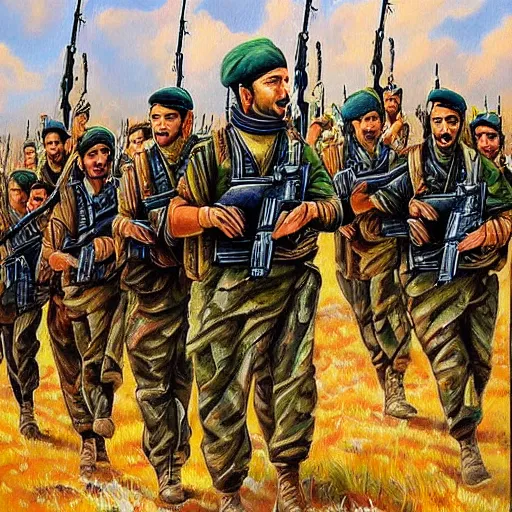 Prompt: a beautiful complex painting of a military of the kurdish army