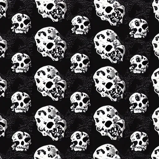 Prompt: texture of a textile with black roses shaped like skulls