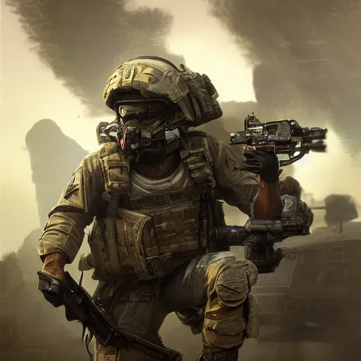 Image similar to arma 4 soldier, by feng zhu, highly detailed, excellent composition, cinematic concept art, dramatic lighting, trending on artstation