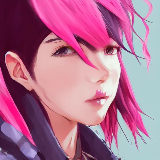 Image similar to full headshot portrait of anime woman with pink mohawk punk, digital art, drawn by WLOP, by Avetetsuya Studios, anime manga panel, trending on artstation, wearing a plaid shirt