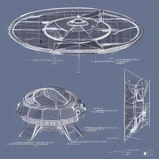 Prompt: technical drawings of a a interstellar spacecraft, amazing, intense lighting, intense effects