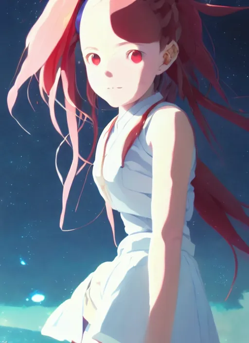 Prompt: portrait of a very cute girl with crazy eyes big, very cool anime space background illustration concept art anime key visual trending pixiv fanbox by wlop and greg rutkowski and makoto shinkai and studio ghibli and kyoto animation