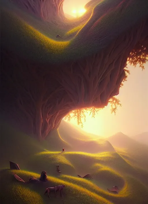 Image similar to spring mornings in the low - poly hills, diffuse lighting, intricate, surrealism!!!!!!!!, highly detailed, lifelike, photorealistic, digital painting, artstation, illustration, surreal concept art, smooth, sharp focus, by greg rutkowski, chris tulloch mccabe, valentina remenar and asher duran,