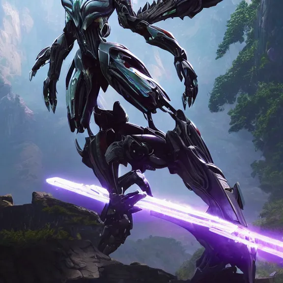 Image similar to extremely detailed cinematic low ground shot of a giant 1000 meter tall beautiful stunning saryn prime female warframe goddess, that's an anthropomorphic hot robot mecha female dragon, silver sharp streamlined armor, detailed head, sharp claws, glowing Purple LED eyes, sitting cutely in the background on top of a mountain, a tiny forest with a village in the foreground, fog rolling in, dragon art, warframe fanart, Destiny fanart, micro art, macro art, giantess art, fantasy, goddess art, furry art, furaffinity, high quality 3D realistic, DeviantArt, Eka's Portal, HD, depth of field