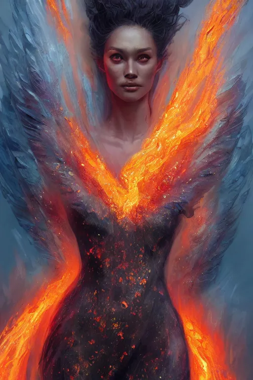 Prompt: torso closeup model wearing exploding ice & fire lava crystal dress, sorcerer, diamonds, angel, fantasy, dramatic lighting, highly detailed, digital painting, holding electricity, magic the gathering, hyper detailed, 3 d render, hyper realistic detailed portrait, peter mohrbacher, wlop, ruan jia