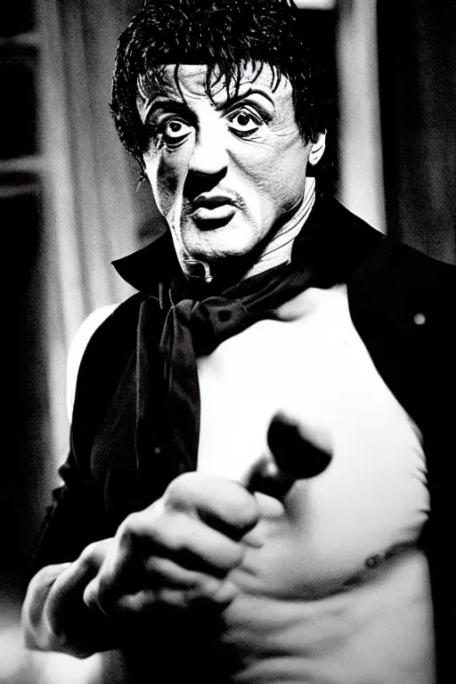 Prompt: sylvester stallone playing edgar allen poe, cinematic, dramatic, mood lighting