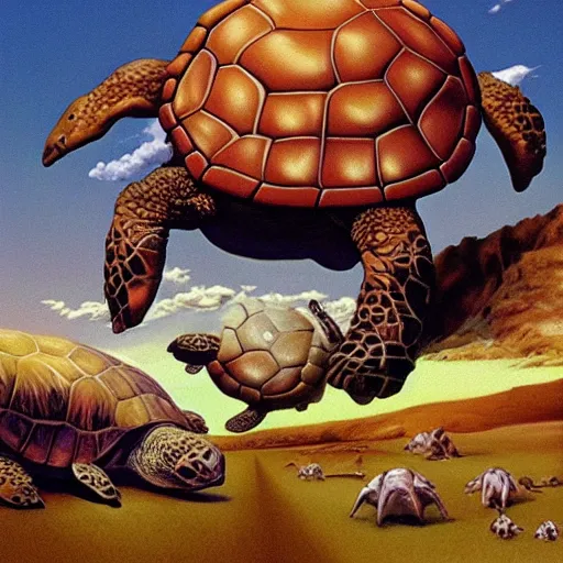 Prompt: a turtle with cow head, surrealism, painting by boris vallejo and michael whelan