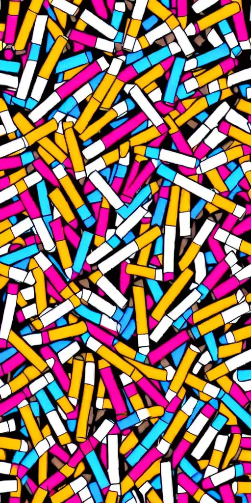 Image similar to seamless pattern of cigarettes, colourful, symmetrical, repeating 35mm photography