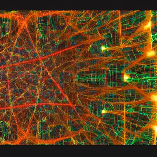 Image similar to a dream made by a complex neural AI model which gives it sentiennce, 8k, wide angle