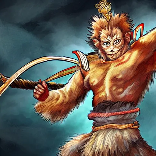 Image similar to sun wukong the monkey king in the art style of demon slayer