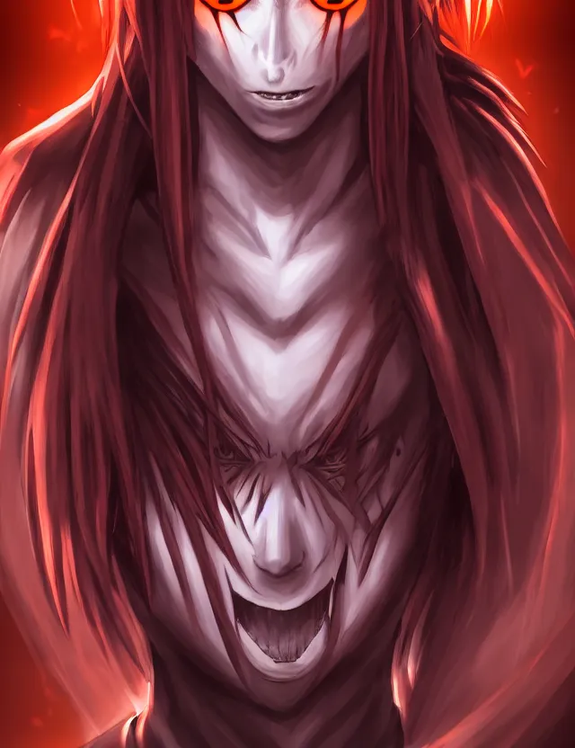 Prompt: a detailed manga portrait of a shadowy dark cute demon boy with long crimson hair and glowing orange eyes and fangs, lurking in the shadows, trending on artstation, digital art, 4 k resolution, detailed, high quality, sharp focus, hq artwork, coherent, insane detail, character portrait