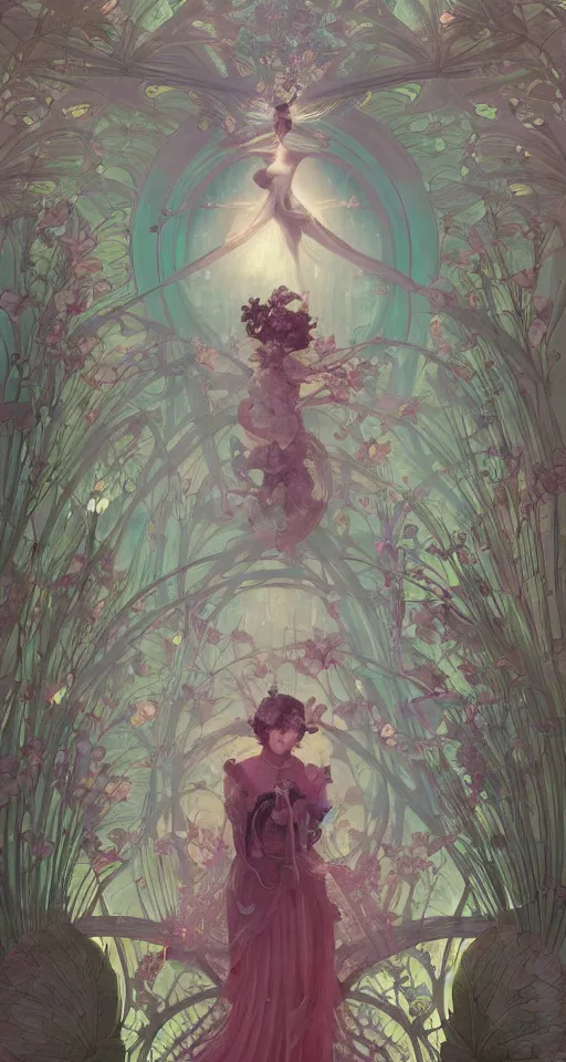 Prompt: a princess in the flower room, the light beam shines through the window, elegant, smooth, sharp focus, award - winning, masterpiece, style of tom bagshaw, cedric peyravernay, peter mohrbacher, louis comfort tiffany, victo ngai, james jean, pinterest, 4 k hd hyperdetailed illustrative wallpaper, chinese style