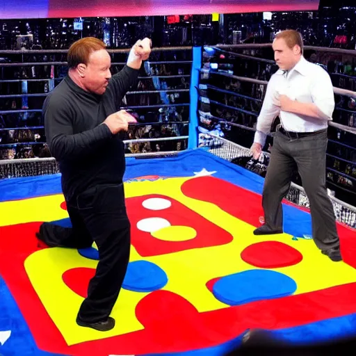 Prompt: Alex Jones fighting pac-man