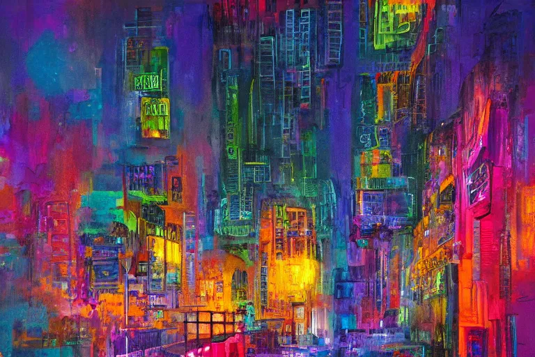 Image similar to surreal colorful nightmarish cityscape