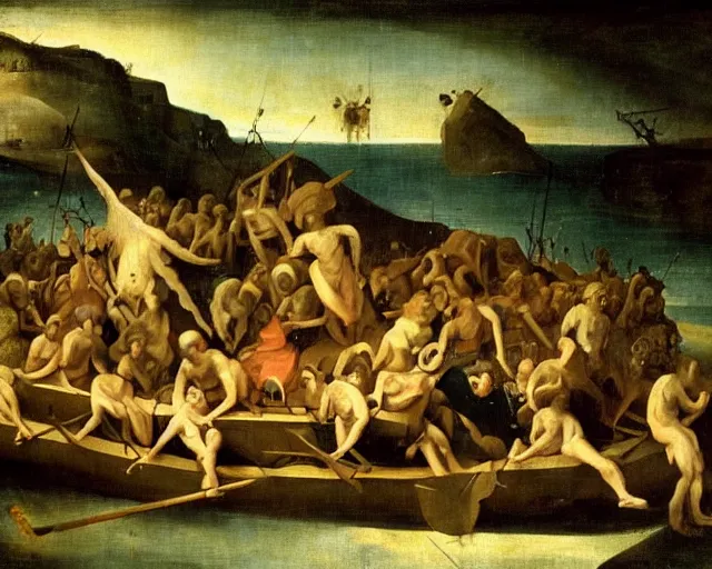 Image similar to The Raft Of Medusa By Thèodore Gèricault painting by Hieronymus Bosch