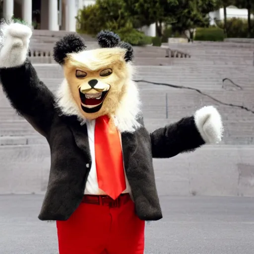 Prompt: Donald Trump wearing a fursuit