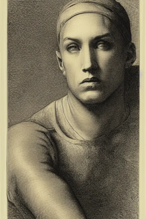 Image similar to portrait of eminem, Gustave Dore lithography