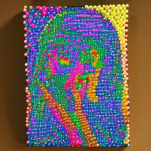 Prompt: Image of a woman created out of marbles