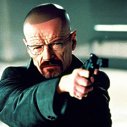 Image similar to movie still of walter white as Neo in Matrix (1999)