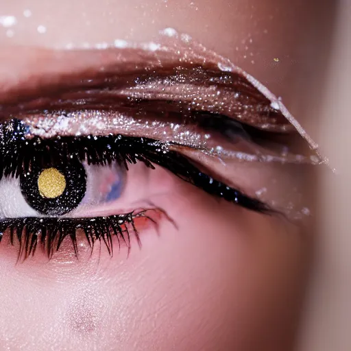 Image similar to hi - end cosmetic macro photography of close up of eyes with ice cream sprinkles mascara