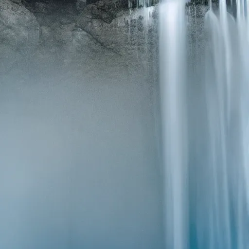 Image similar to centered white perfume standing on top of a clear, blue, waterfall, clean, surreal photography, illumination lighting, sharp focus, vogue