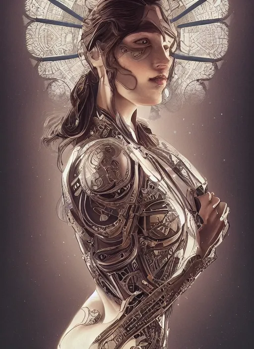 Image similar to symmetry!! austin butler, machine parts embedded into face, intricate, elegant, highly detailed, digital painting, artstation, concept art, smooth, sharp focus, illustration, art by artgerm and greg rutkowski and alphonse mucha, 8 k