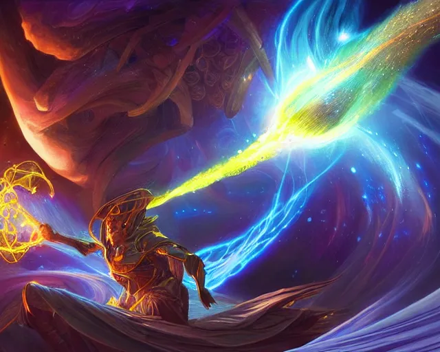 Image similar to extreme cosmic power, wizard casting the biggest greatest brightest destructive fireball in the world, deep focus, d & d, fantasy, intricate, elegant, highly detailed, digital painting, artstation, concept art, matte, sharp focus, illustration, hearthstone, art by artgerm and greg rutkowski and alphonse mucha