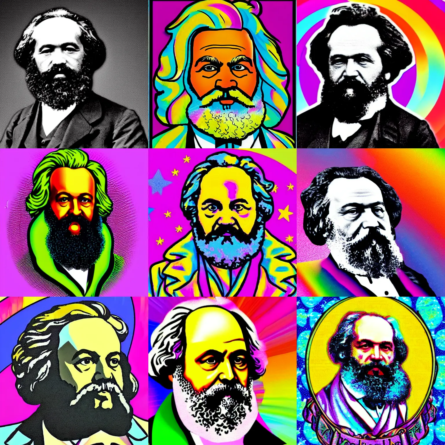 Prompt: photo of karl marx in the style of lisa frank