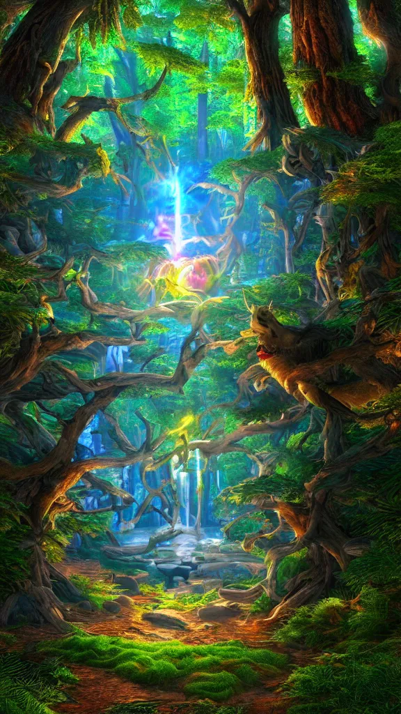 Prompt: spirit of forest, global illumination ray tracing hdr fanart arstation by sung choi and eric pfeiffer and gabriel garza and casper konefal bastion forged hardmesh lisa frank zbursh central