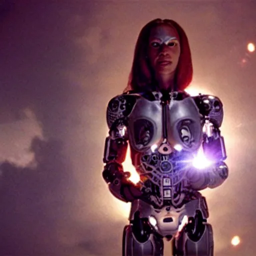 Prompt: movie still of cyborg with sun head, cinematic composition, cinematic light, criterion collection, by edgar wright