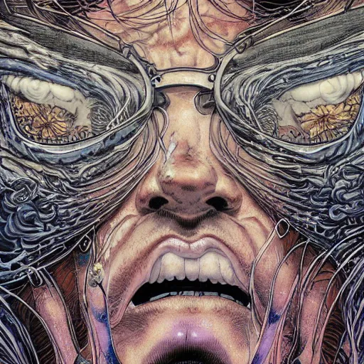 Image similar to closeup of face melting, by yoichi hatakenaka, masamune shirow, josan gonzales and dan mumford, ayami kojima, takato yamamoto, barclay shaw