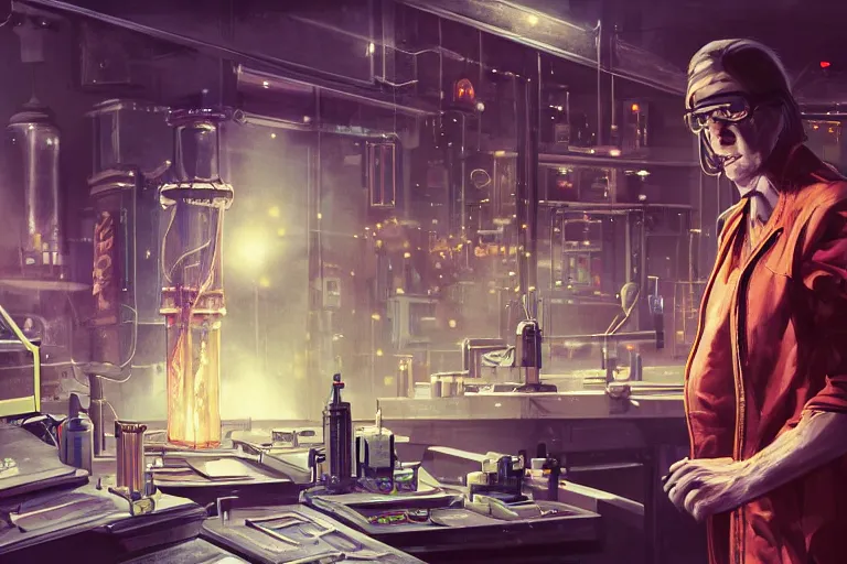 Image similar to cinematic cyberpunk mage in his lab by Michael Bay