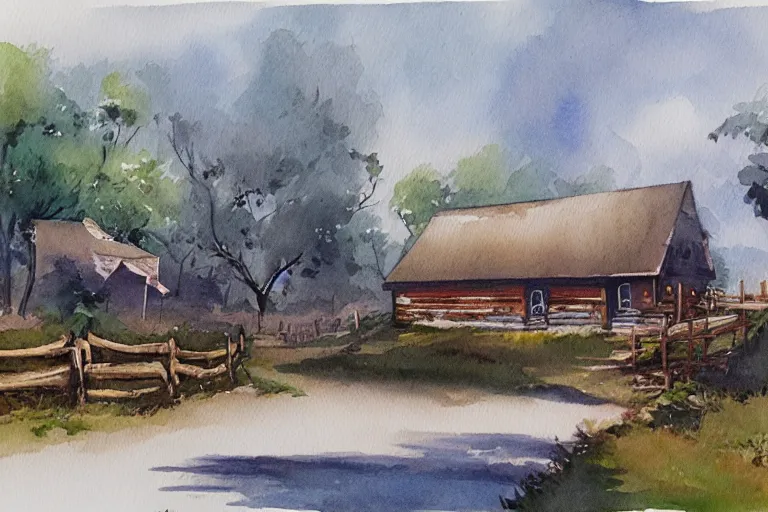 Image similar to country road store goose watercolor pen trending on artstation