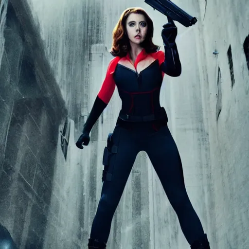 Prompt: Alison Brie as Black Widow from The Avengers