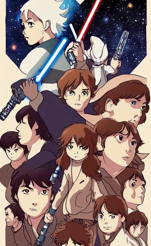 Prompt: Star Wars Poster, anime, style of studio ghibli,