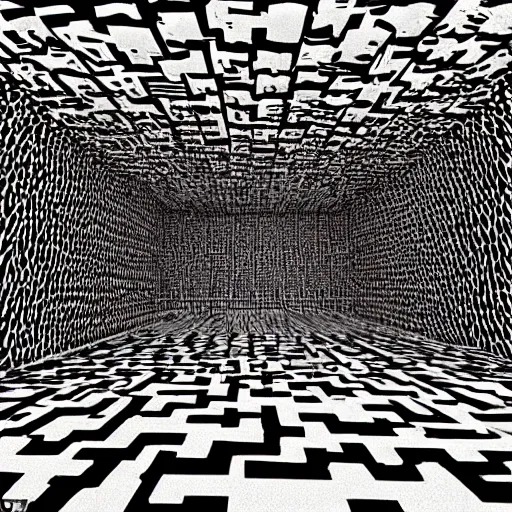 Prompt: a dark mind in a nightmare is aware of betrayal sadness and despondency of a schizophrenic in a red hyper mirror maze room