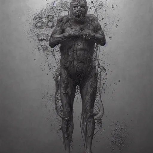 Image similar to paul blart as human segway hybrid, highly detailed, environment art, body horror, biopunk, by zdzisław beksinski, peter gric, marco mazzoni