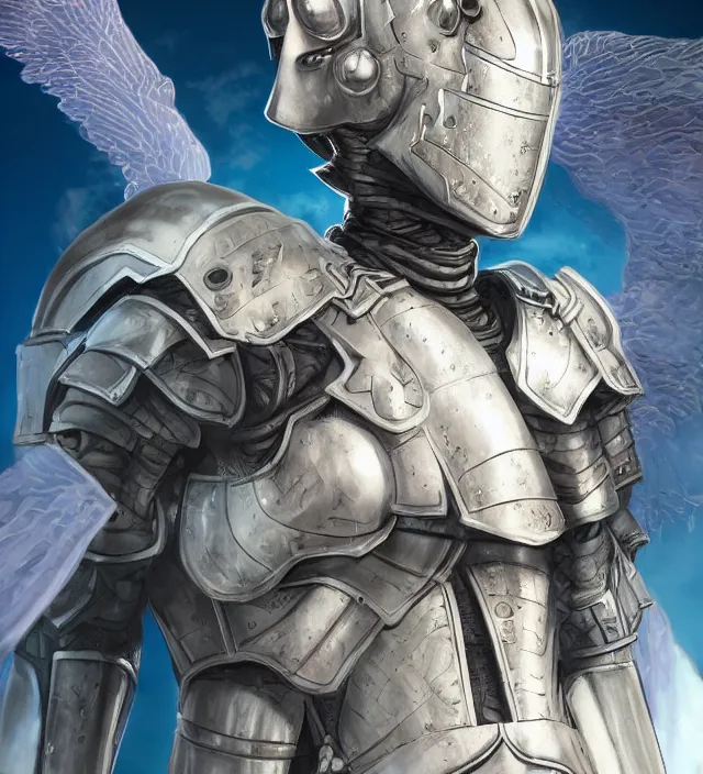 Image similar to hd 3 d rendered graphic novel video game portrait of a cute young armor knight girl complicated synaptic particles angelic deity demon future downtown in ishikawa ken miura kentaro gantz frank miller jim lee alex ross vaporwave technoir style detailed trending award winning on flickr artstation