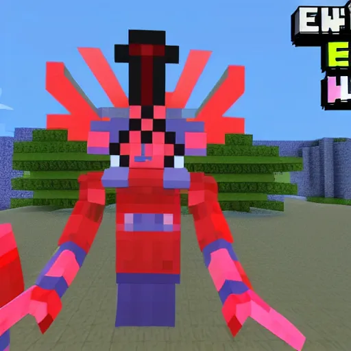 Image similar to neon genesis evangelion in minecraft