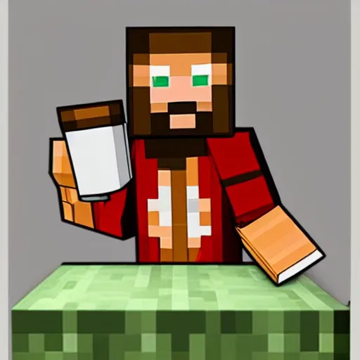 Image similar to minecraft steve holding a small china cup with steam coming out of tea, romanticism style, detailed facial proportions