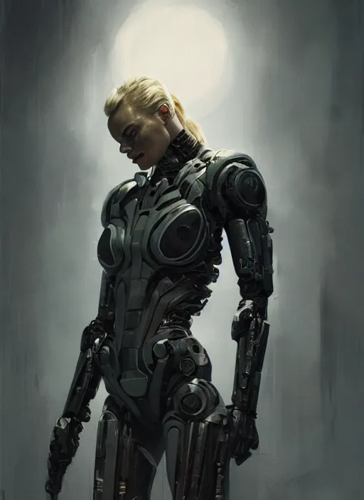 Prompt: margot robbie as victor stone, full body concept, cyborg, borg, strogg, face of a man, terminator, flesh, quake strogg, doom demon, wolfenstein, monstrous, powerful, symmetry, symmetrical, concept art by ruan jia and greg rutkowski