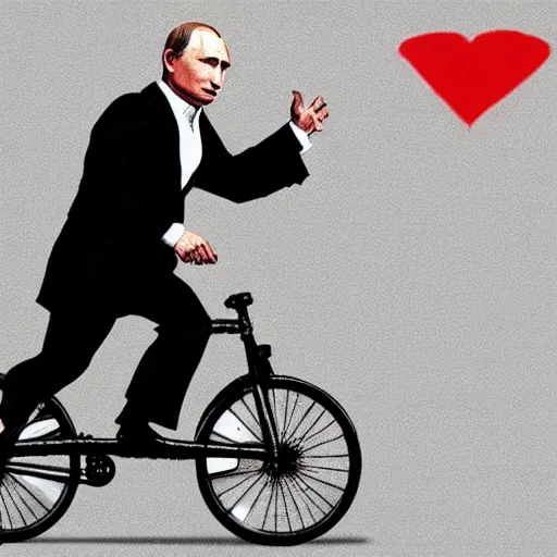 Prompt: Vladimir putin in drag riding a unicycle through a battlefield, banksy