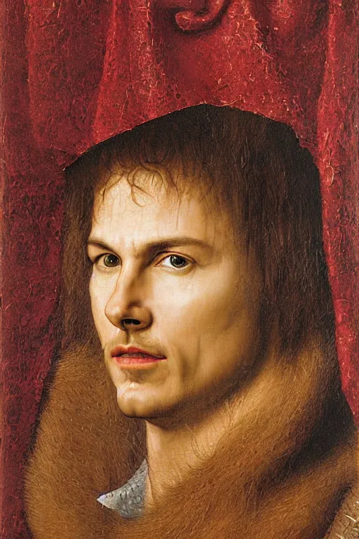 Image similar to renaissance 1 6 0 0 portrait of tom cruise, oil painting by jan van eyck, northern renaissance art, oil on canvas, wet - on - wet technique, realistic, expressive emotions, intricate textures, illusionistic detail