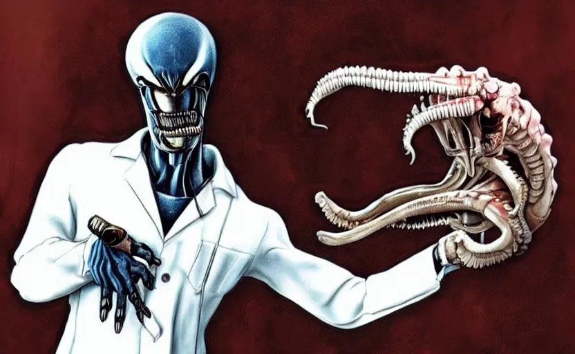 Image similar to Xenomorph as doctor,