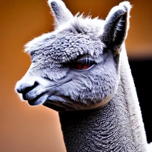 Image similar to a lama - cat - hybrid with a beak, animal photography, wildlife photo, award winning