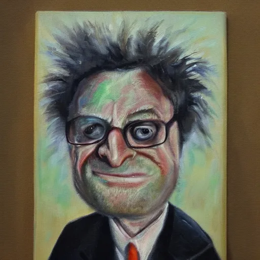 Prompt: an oil painting of a mad scientist